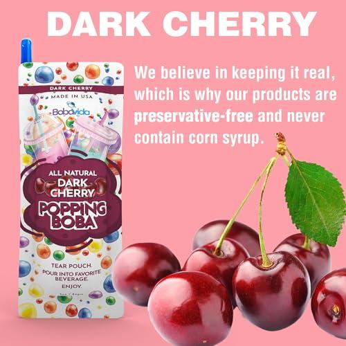 BOBAVIDA BOBAVIDA Dark Cherry Popping Boba - 10 Boba Packets with Straws for Drinks, Desserts & Food Toppings - Non-GMO Popping Boba Pearls