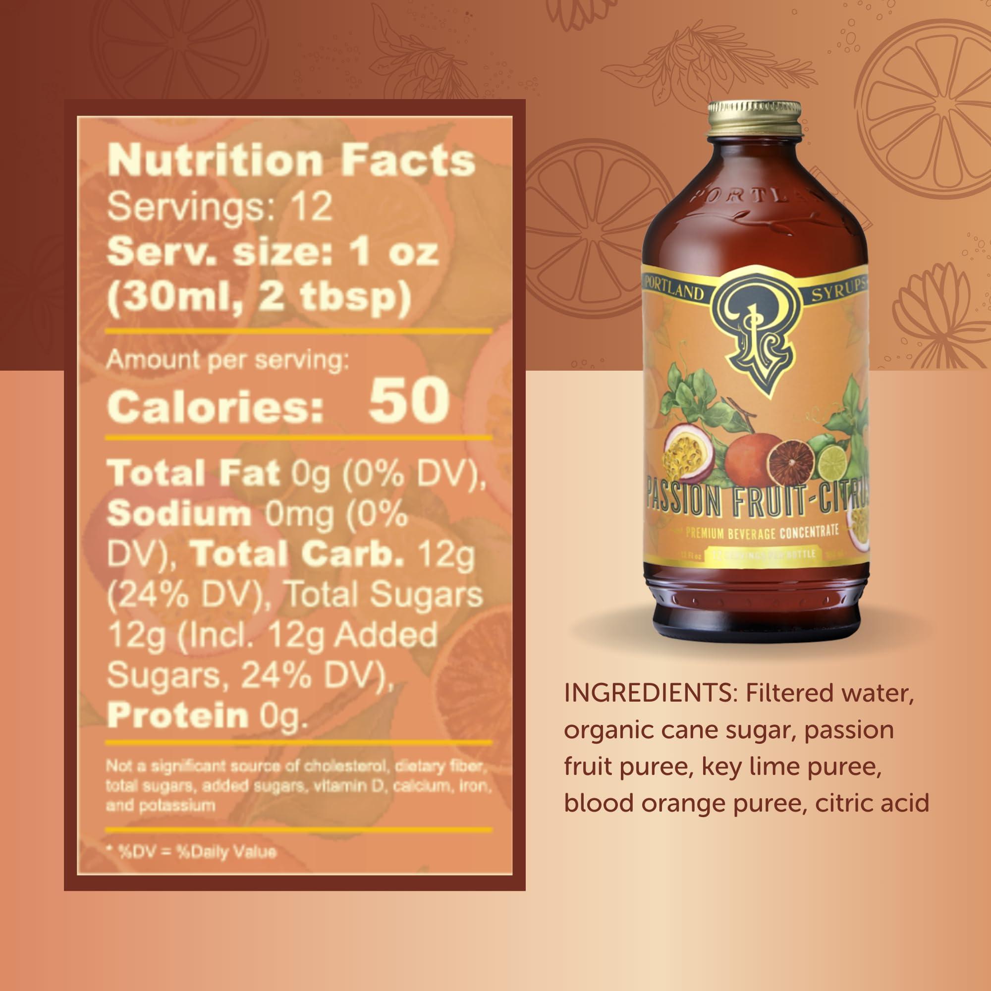 P Portland Syrups Portland Syrups Citrus-Passion Syrup - Craft Tropical Sensations for Cocktails, Mocktails, Soda, and More - 12 oz with 24 Servings (Pack of 2)