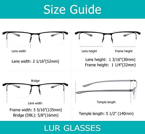 LUR 3 Packs Half-rim Reading Glasses + 6 Packs Classic Reading Glasses (Total 9 Pairs Readers +4.00)