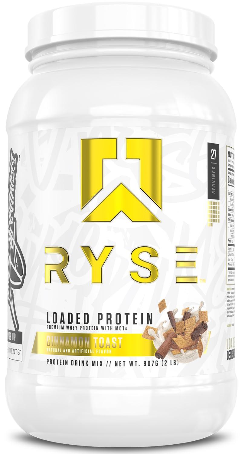 RYSE Up Supplements Ryse Loaded Protein Powder | 25g Whey Protein Isolate & Concentrate | with Prebiotic Fiber & MCTs | Low Carbs & Low Sugar | 27 Servings (Cinnamon Toast)