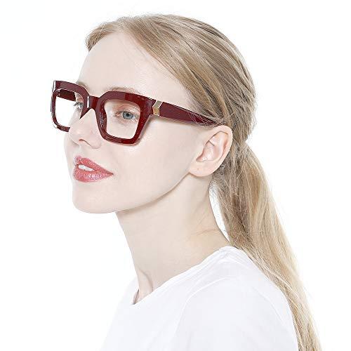 SOOLALA SOOLALA Unisex Anti-Blue Light Reading Glass Square Computer Eyeglass Frame, BlueRed, 2.0