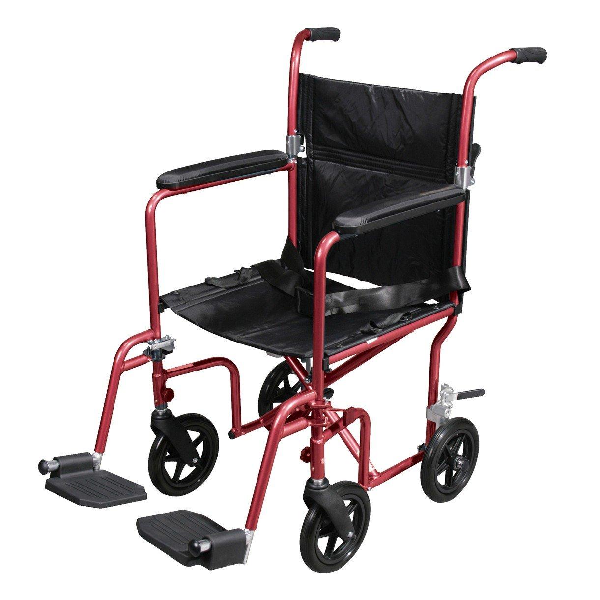 Drive Medical Drive Medical Flyweight Lightweight Transport Wheelchair with Removable Wheels, Red
