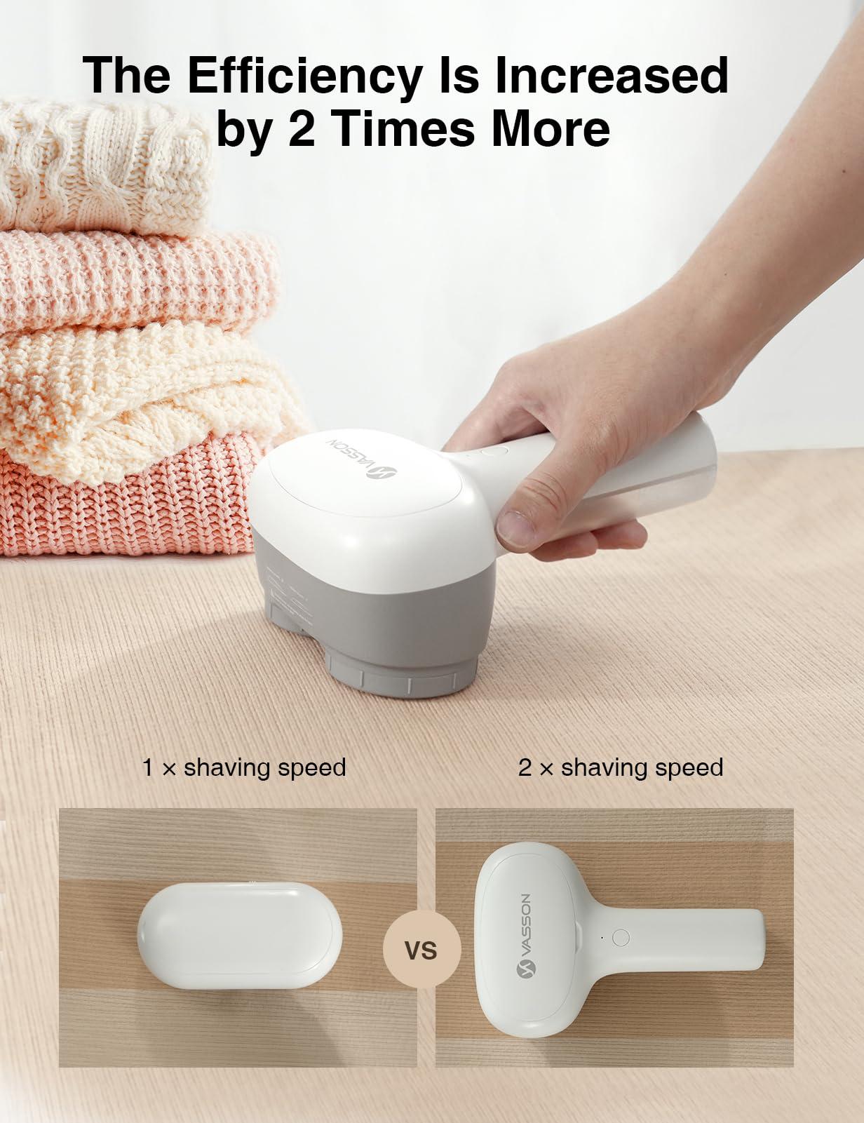 VASSON VASSON Fabric Shaver, Electric Lint Remover, Rechargeable Lint Shaver, Sweater Shavers to Remove Pilling, Large Fuzz Remover for Clothes Couch Furniture (Greyish White)