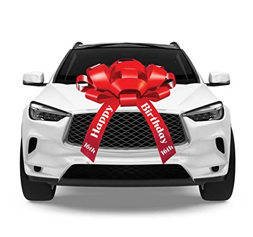 CarBowz Big Car Bow with Happy 18th Birthday Message, Celebrate Eighteen Giant Gift Bow Arrives Fully Assembled