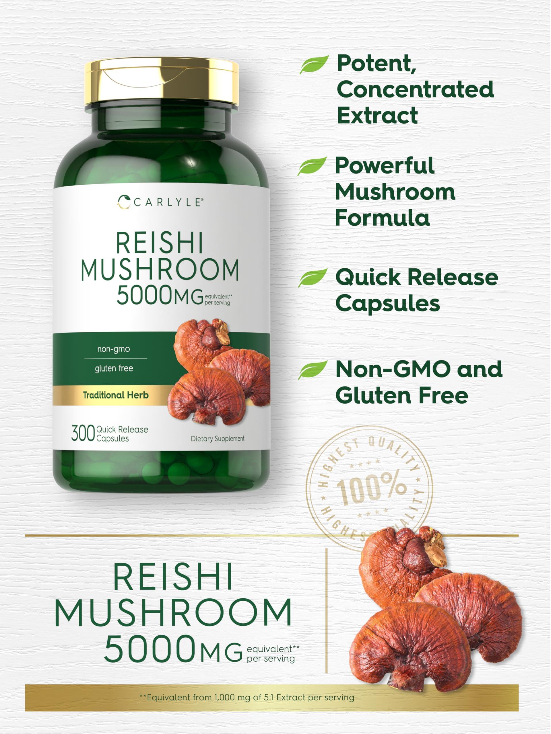 Carlyle Carlyle Reishi Mushroom Supplement 2500mg | 300 Capsules | Non-GMO, Gluten Free Reishi Mushroom Extract