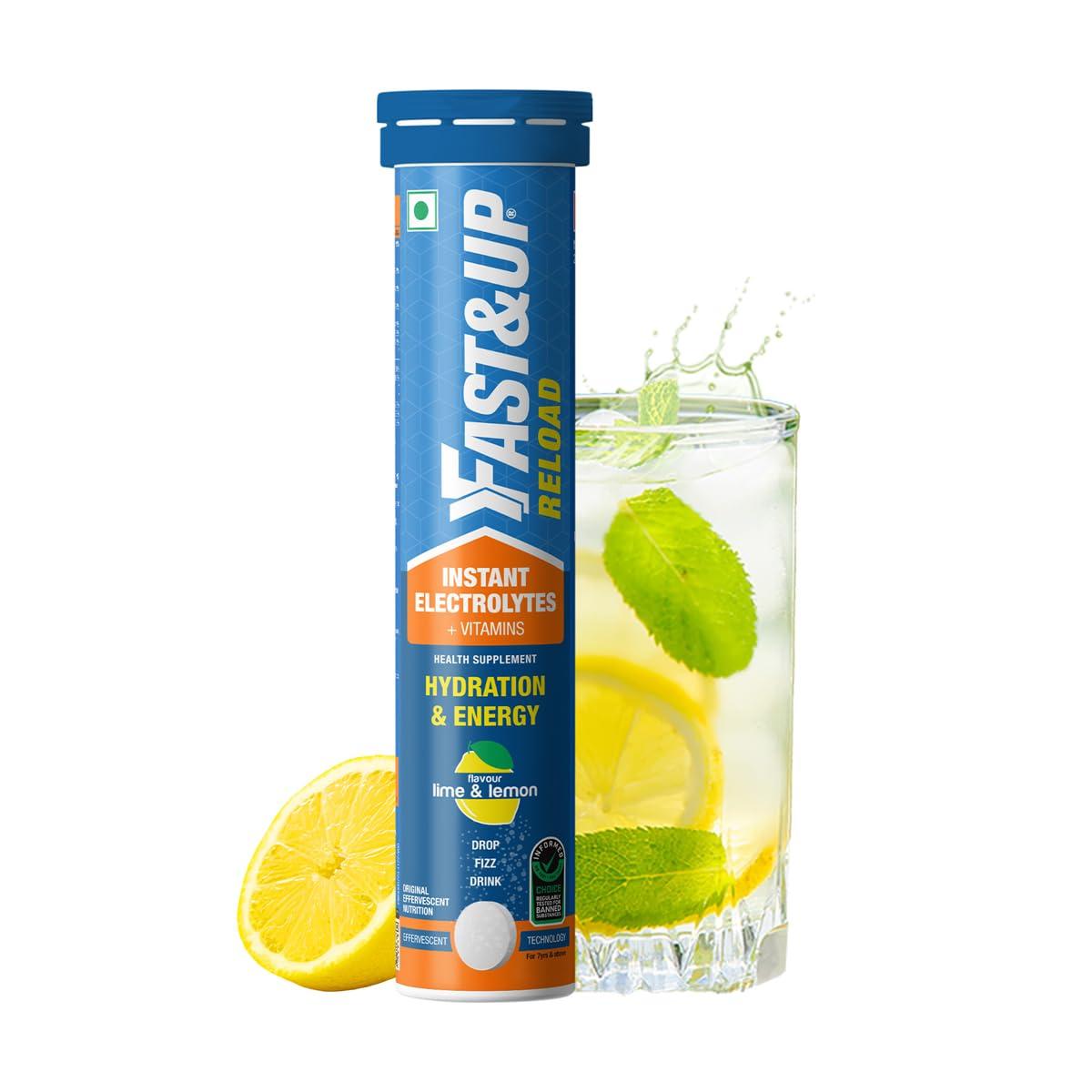 FAST&UP Fast&Up Reload - Electrolyte Energy Drink - Sports Nutrition Electrolyte Drink - Effervescent Tablets for Running & Cycling- 20 effervescent Tablets - Lime and Lemon Flavour