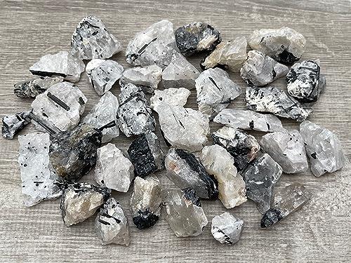 GAF TREASURES WHOLESALE Raw Black Tourmaline with Quartz Crystals, Natural Black Tourmaline with Quartz Stone, Rough Black Tourmaline Quartz, Healing Crystals (Black Tourmaline with Quartz, 0.5 Pound)