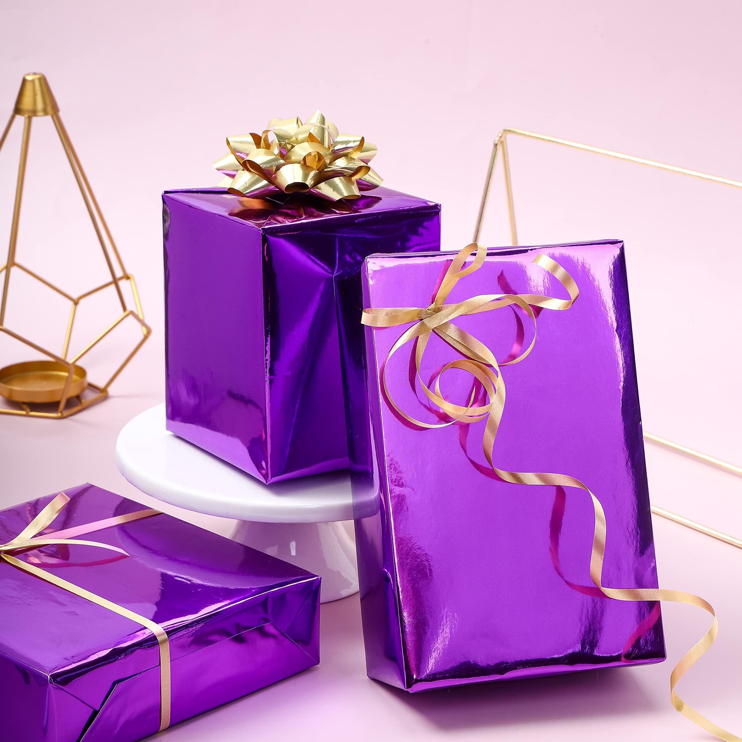 RUSPEPA RUSPEPA Purple Metallic Wrapping Paper - Solid Color Paper Perfect for Halloween, Birthday, Christmas, Baby Shower - 17.5 Inches X 32.8 Feet