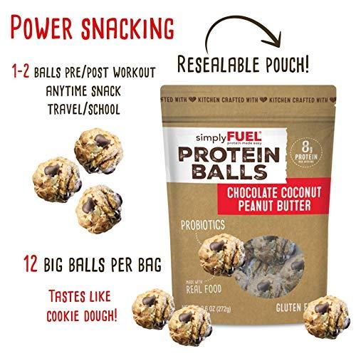 simplyFUEL simplyFUEL Whole Food Protein Balls with Probiotics - Chocolate Coconut Peanut Butter Snacks - 8g Protein Snack - Gluten Free Energy Balls (1 Pack of 12 Balls)