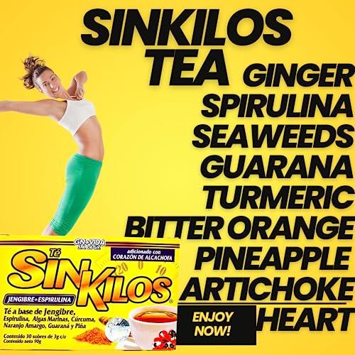 GN+Vida SinKilos Detox Tea GN+Vida Powerful Cleansing Tea with Ginger, Spirulina, Turmeric Orange and Pineapple Healthy Antioxidant Formula, Caffeine Free All Natural Digestive Te Panza y Grasa Herbal | 30 Ct