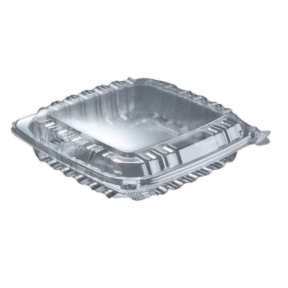 DART Dart ClearSeal Hinged-Lid Plastic Containers, 8.31 x 8.31 x 2, Clear, Plastic, 125/Bag, 2 Bags/Carton