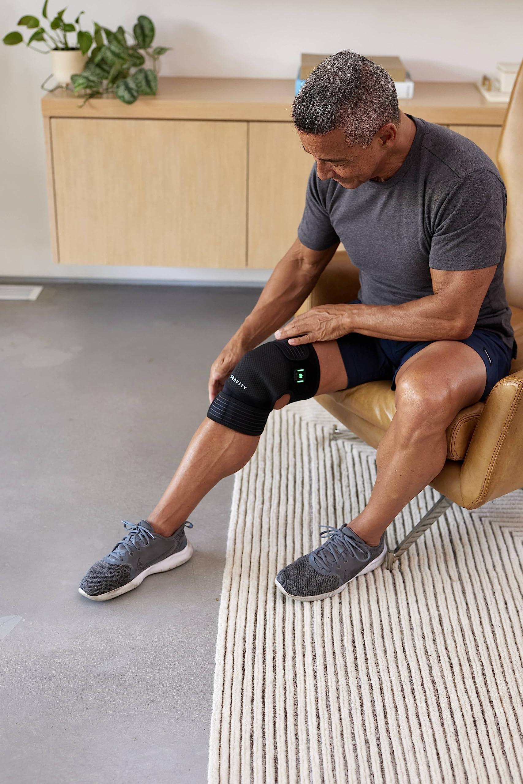 Gravity Gravity Heated Knee Brace for Women & Men (Black) - Portable Targeted Heat Therapy Knee Wrap Supports Relief for Pain & Discomfort - Knee Strap with Adjustable Compression & Multiple Heat Settings