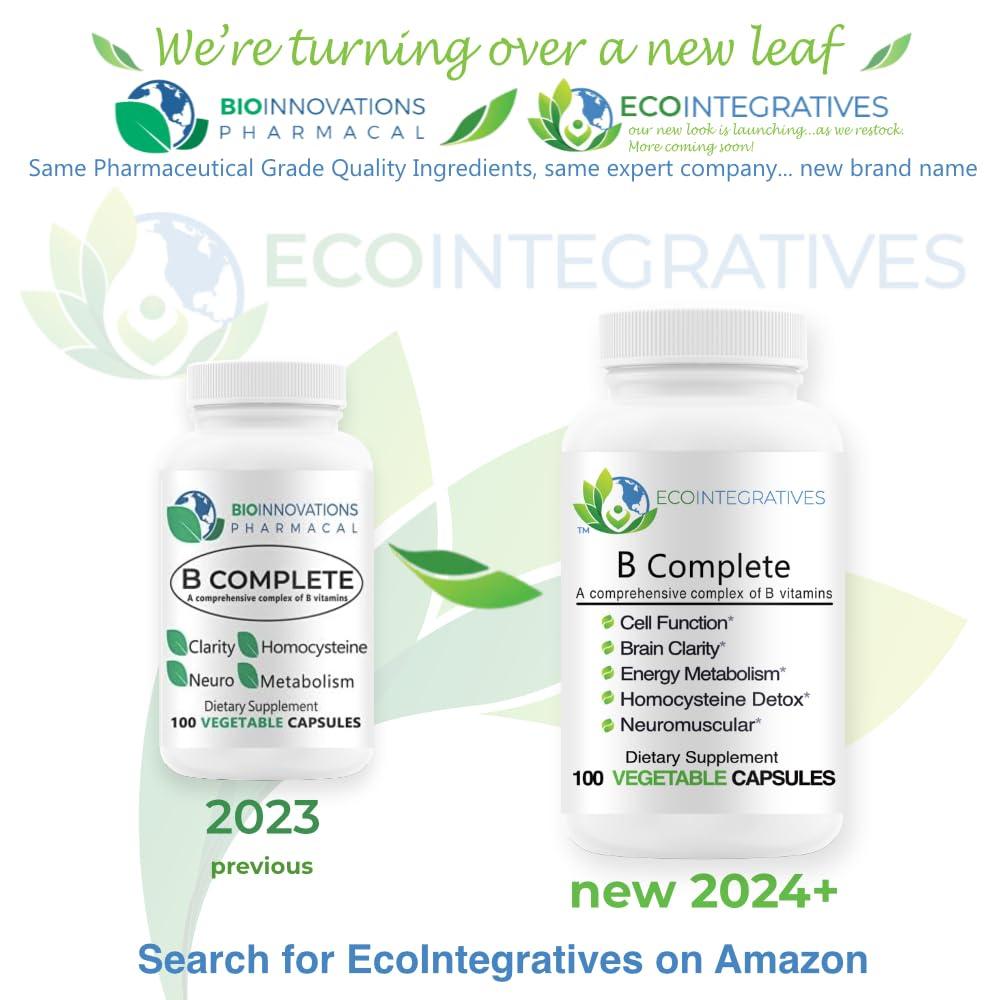 Bio-Innovations Pharmacal BioInnovations Pharmacal B Complete with Folate, All Vitamins B1, B2, B3, B5, B6, B7, B9, B12, and Choline Bitartrate for Energy, Brain Clarity, Neuro, Metabolism 100 Vegan Capsules