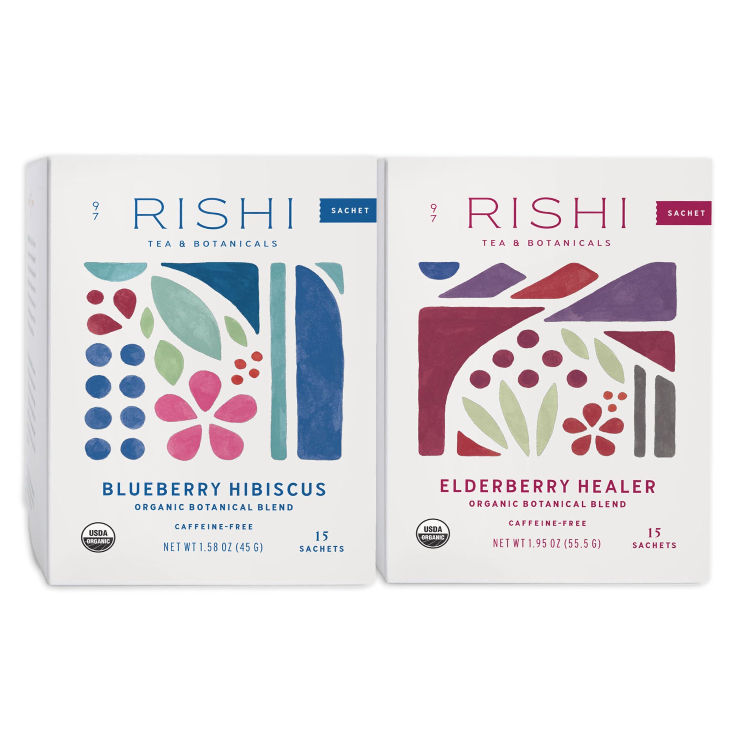 Rishi Tea Rishi Tea Blueberry Hibiscus & Elderberry Healer Herbal Tea - Organic Sachet Tea Bags, Caffeine Free Sleep Friendly Tea Bundle - 15 Count (Pack of 2)
