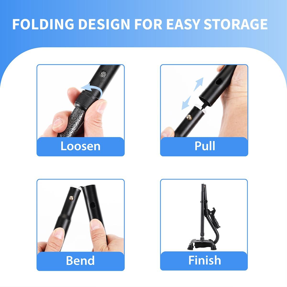 LIXIANG LIXIANG Quad Walking Cane Collapsible Canes for Women Men Independent Standing Function Knee Injury, Mobility and Leg Surgery Recovery for The Elderly and Adults