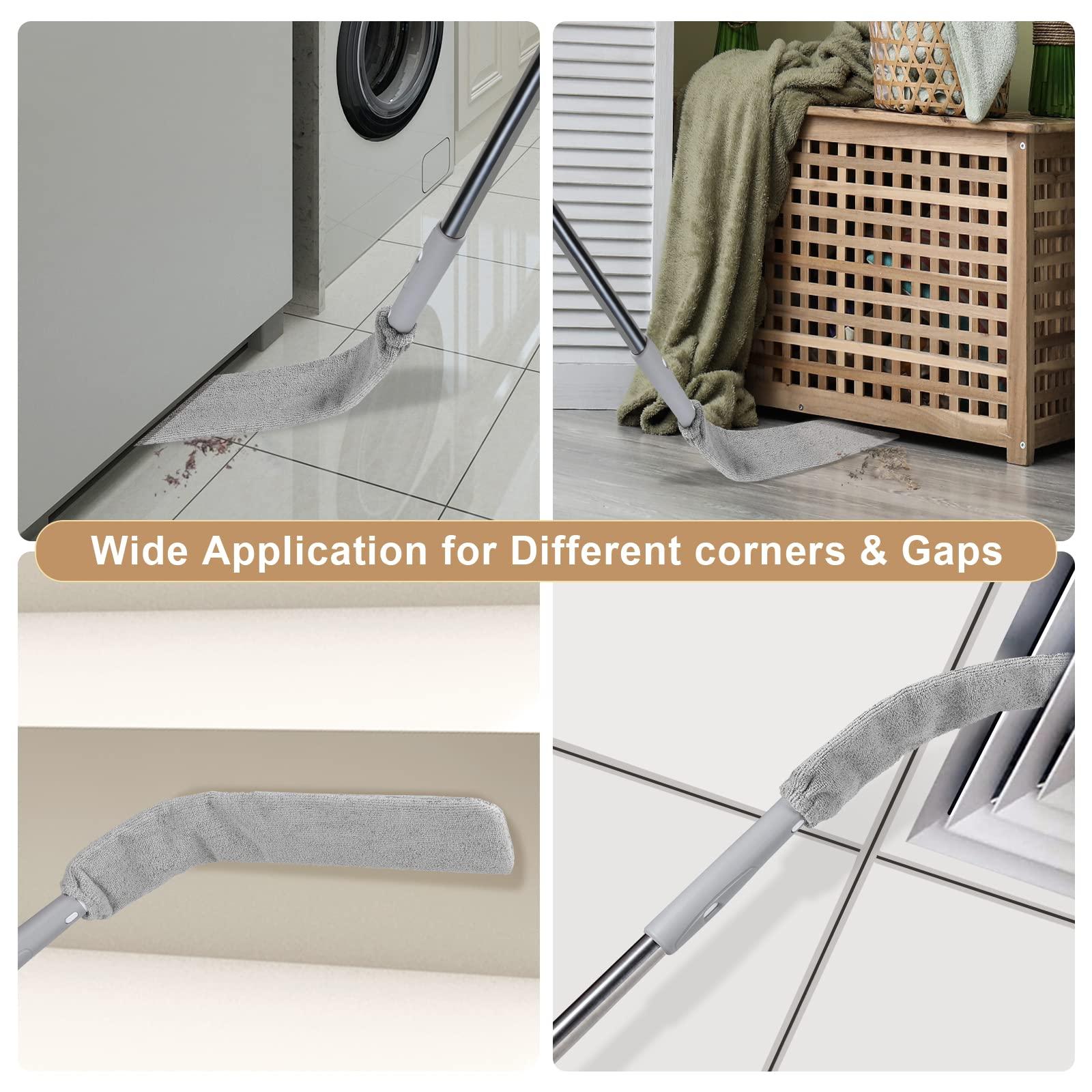FunCee Extendable Gap Mop Dust Cleaner, Under Furniture, Fridge & Appliance Microfiber Duster, 59 Inches Extension Pole Dust Scrub Brush for Damp and Dry, Cleaning Supplies Tools for Bedroom Bed Sofa Kitchen