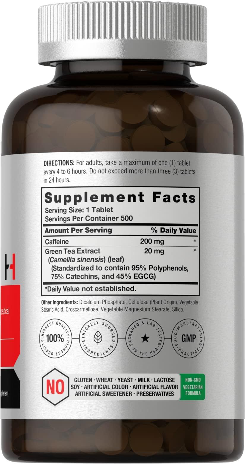Horbäach Horbach Caffeine Pills 200mg with Green Tea | 500 Tablets | Vegetarian, Non-GMO & Gluten Free