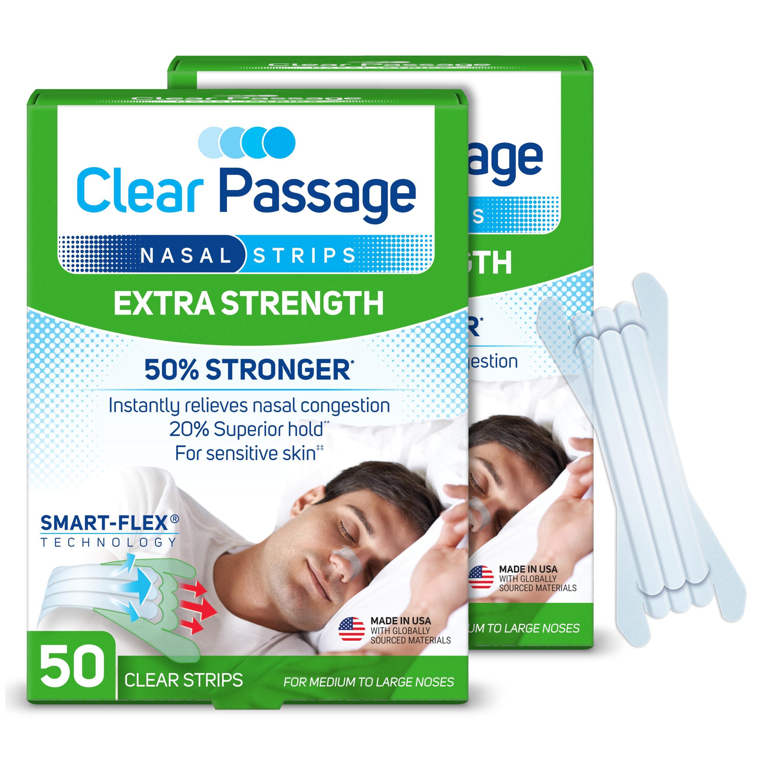 Clear Passage Clear Passage Nasal Strips Extra Strength, Clear, 100 ct | Works Instantly to Improve Sleep, Reduce Snoring, & Relieve Nasal Congestion Due to Colds & Allergies