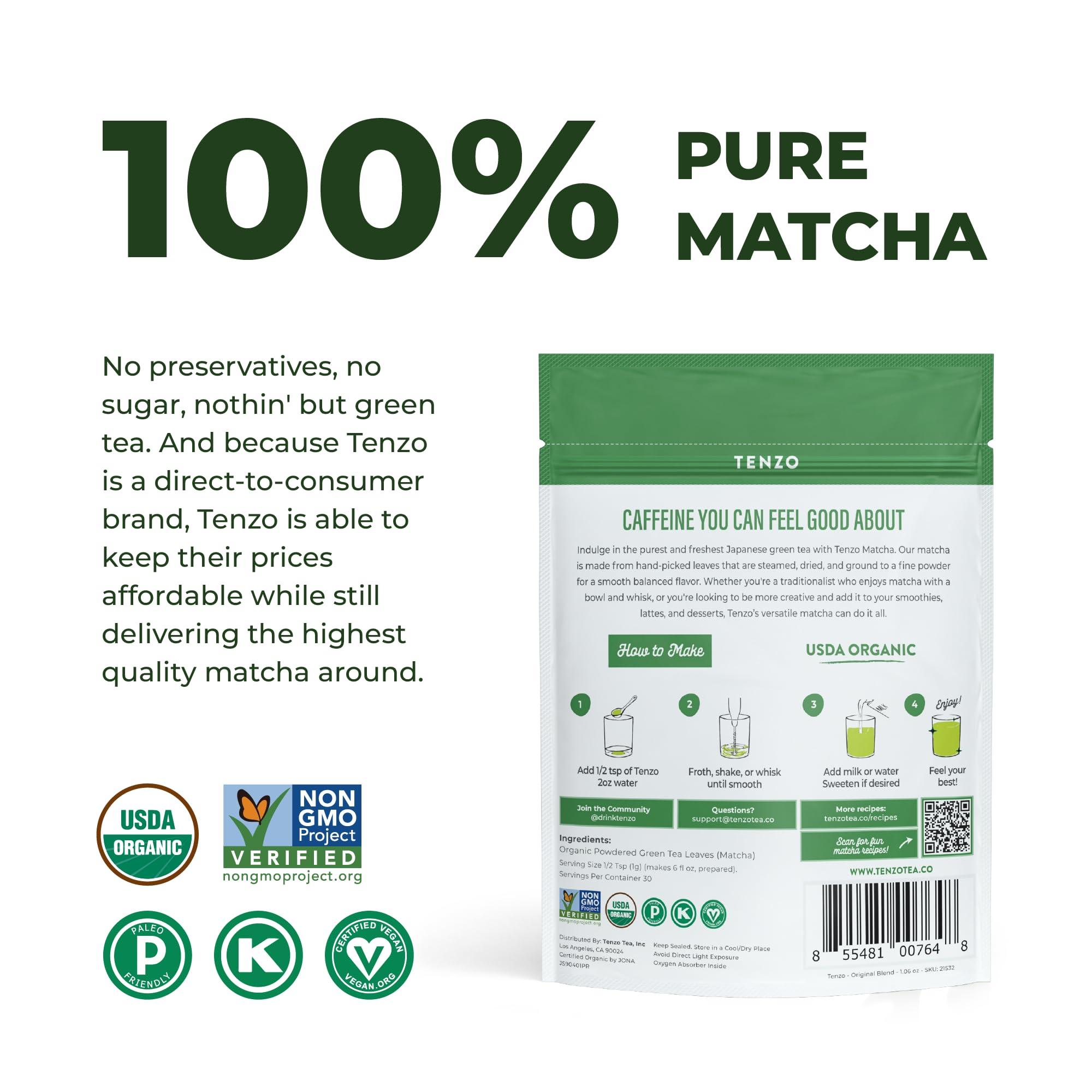 Tenzo Tea Tenzo Matcha Green Tea Powder Original Blend (1.06 Ounce) with 100 Prong Bamboo Whisk