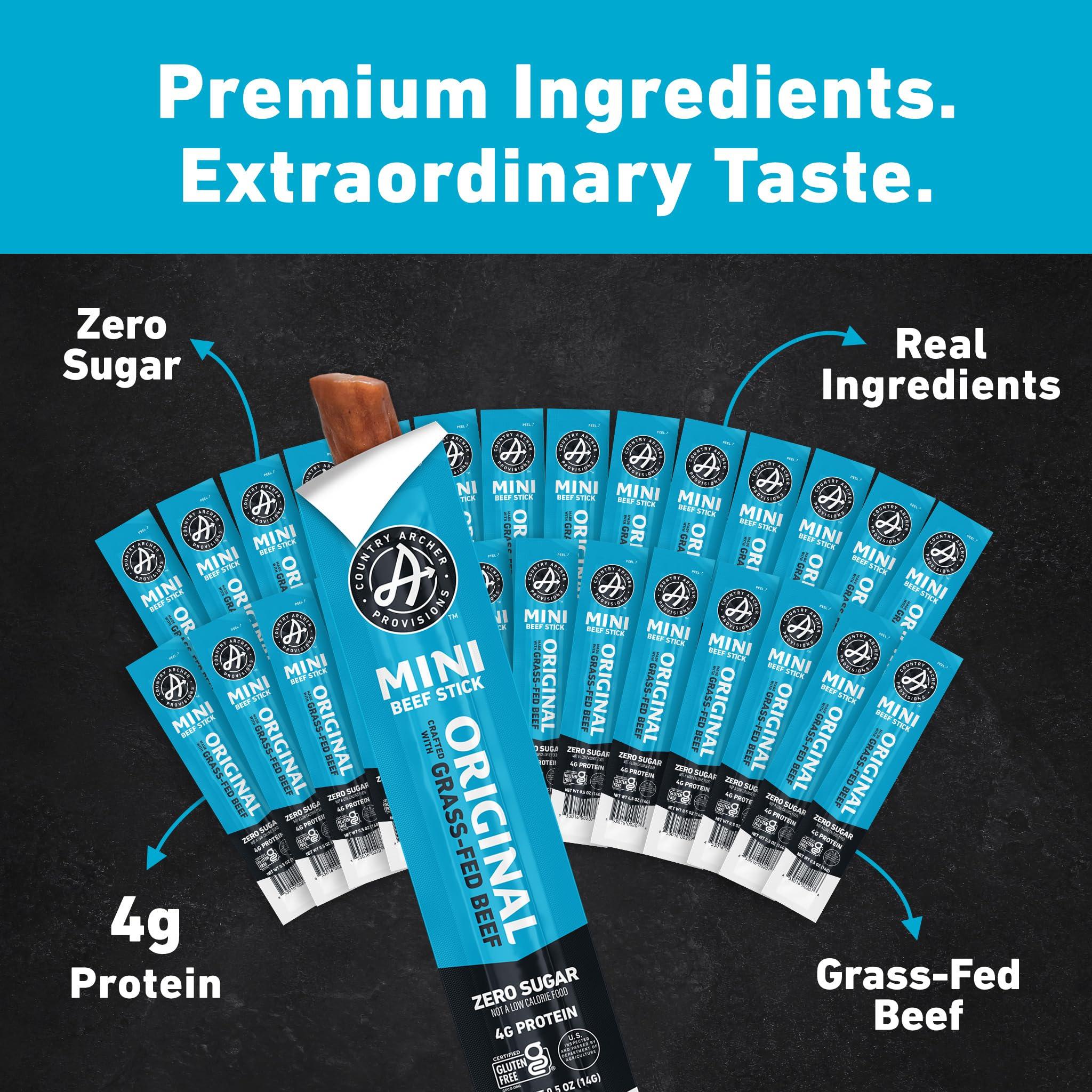 Country Archer Country Archer Mini Beef Jerky Sticks - Grass Fed Beef Sticks Individually Wrapped, Mini Beef Sticks Bulk, Beef Jerky Snack Packs, Gluten Free, Paleo, Keto - .5 oz Meat Sticks (Pack of 28)