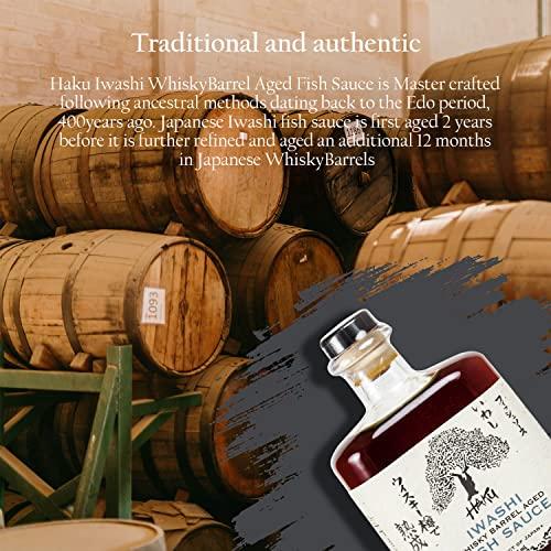 HAKU HAKU Iwashi Whiskey Barrel Aged Fish Sauce (750 ml) - Authentic Japanese Umami Anchovy Seasoning Sauce - Refined Traditional Gourmet Dip Sauce, Condiment, Marinade for Meat, Salad, Stir Fry & Soup