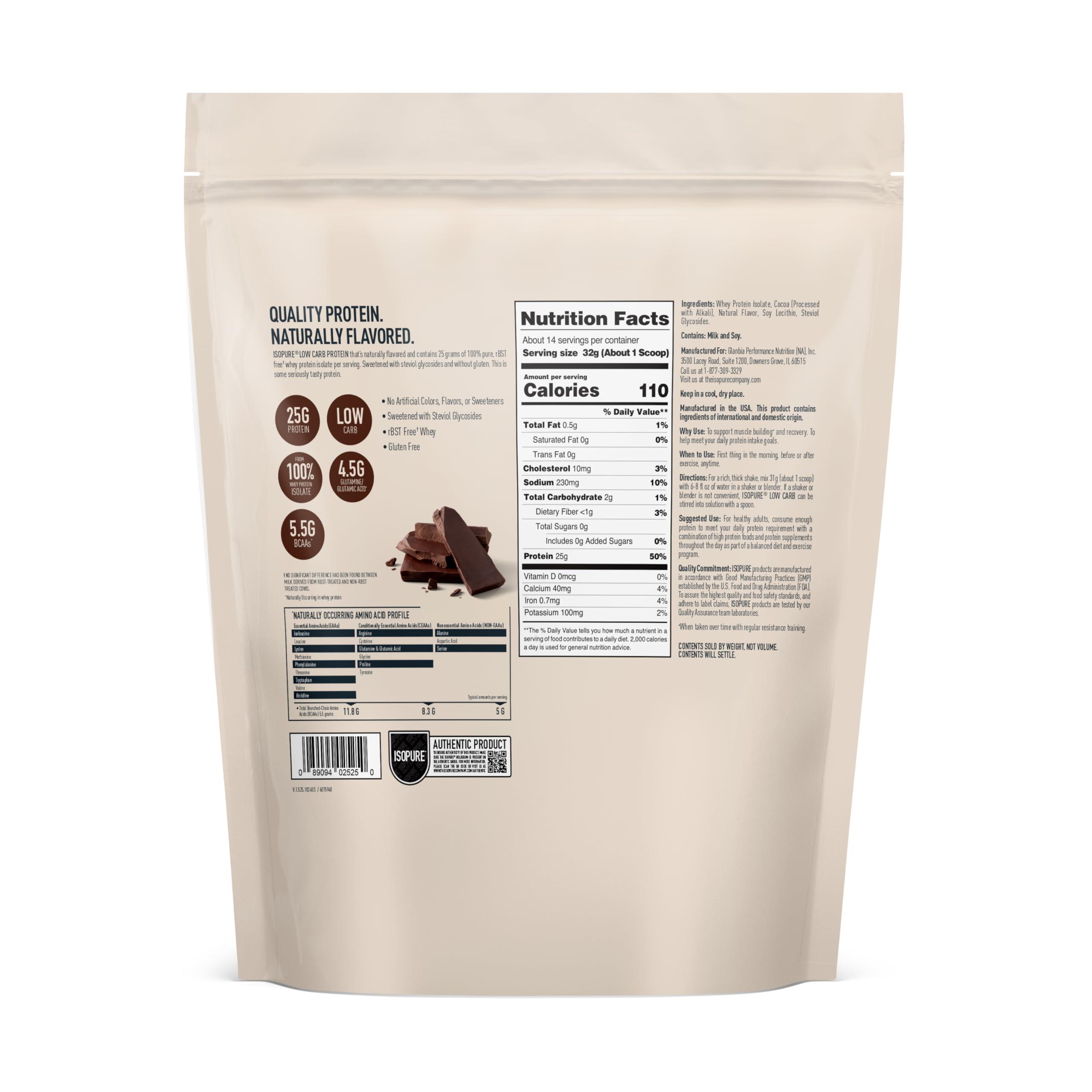 Isopure Isopure Low Carb 100% Pure Whey Isolate Protein Powder, Lactose Free, Gluten Free, With Vitamins, Dark Chocolate, 25g Protein Per Serving, 1 Lb, 14 Servings