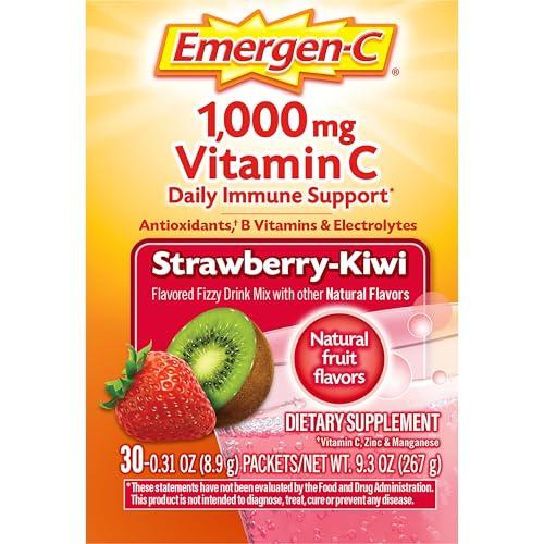 Emergen-C Emergen-C 1000mg Vitamin C Powder, with Antioxidants, B Vitamins and Electrolytes, Vitamin C Supplements for Immune Support, Caffeine Free Fizzy Drink Mix, Strawberry Kiwi Flavor - 30 Count