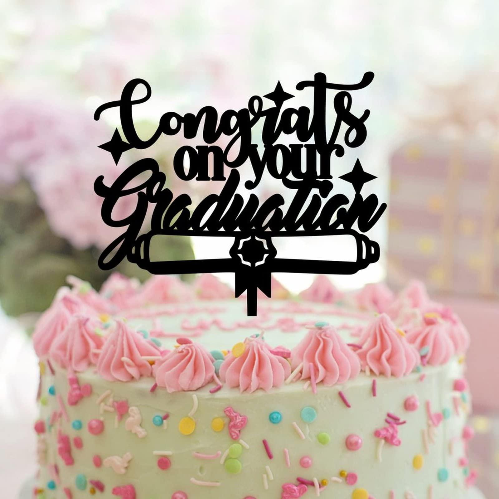 lutieger Graduate Cake Topper Congrats on Your Graduation For High School Graduation Cake Decorations Cake Topper Graduation Hat Graduation Gifts For Him/Her For Son/Daughter Acrylic Black