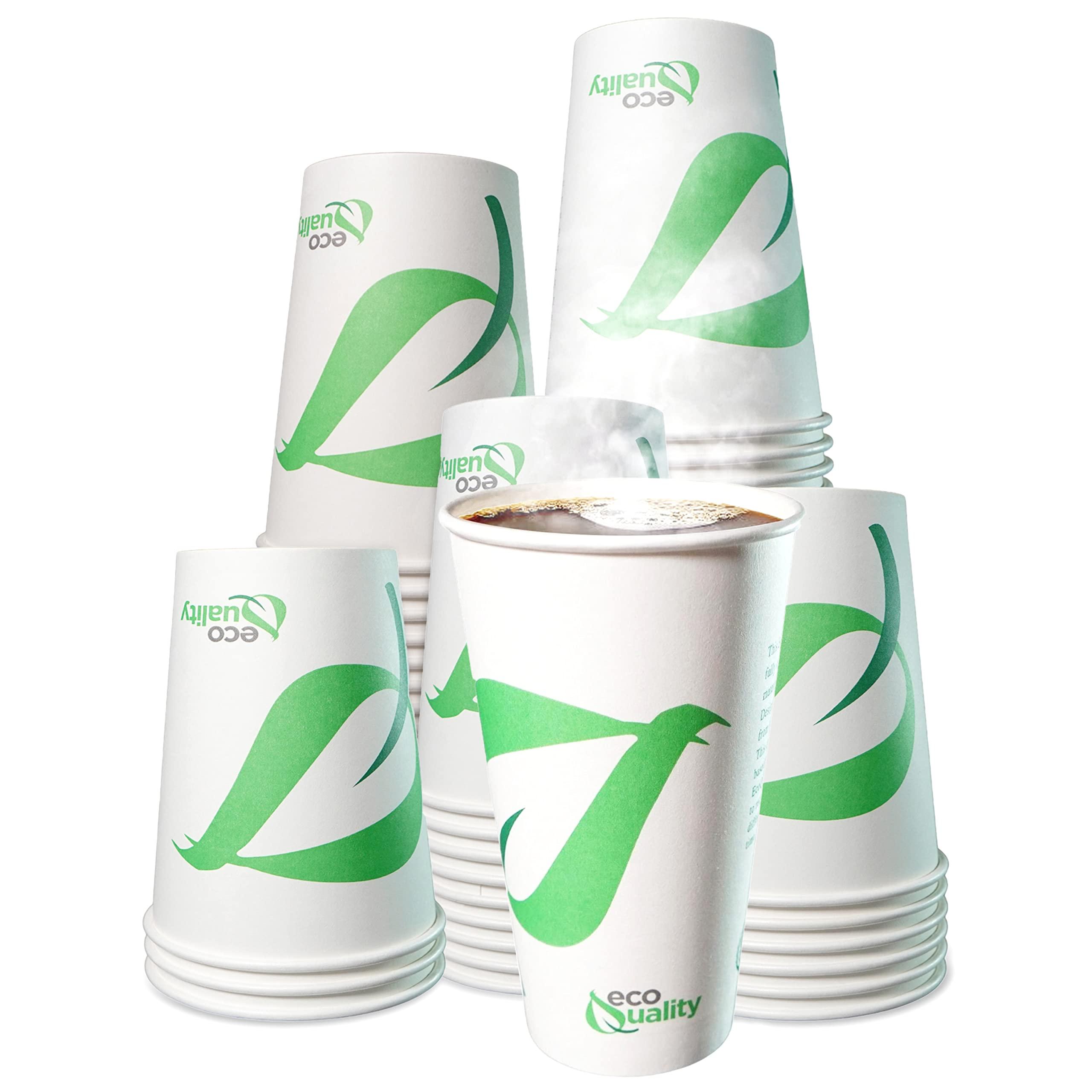 EcoQuality 20 oz Compostable Paper Cups - Biodegradable Disposable White Paper Coffee Cups PLA Lined - Eco-friendly Hot and Cold Drinking Cups for Travel, Picnic, Party and Events (250)