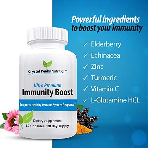 CRYSTAL PEAKS NUTRITION Immune Support Capsules with Elderberry, Vitamin C, Echinacea, Garlic, Zinc, Turmeric, and More for Adult Men and Women - Easy-to-Swallow Immune Support Vitamins - 60 Vegan Capsules (30 Day Supply)