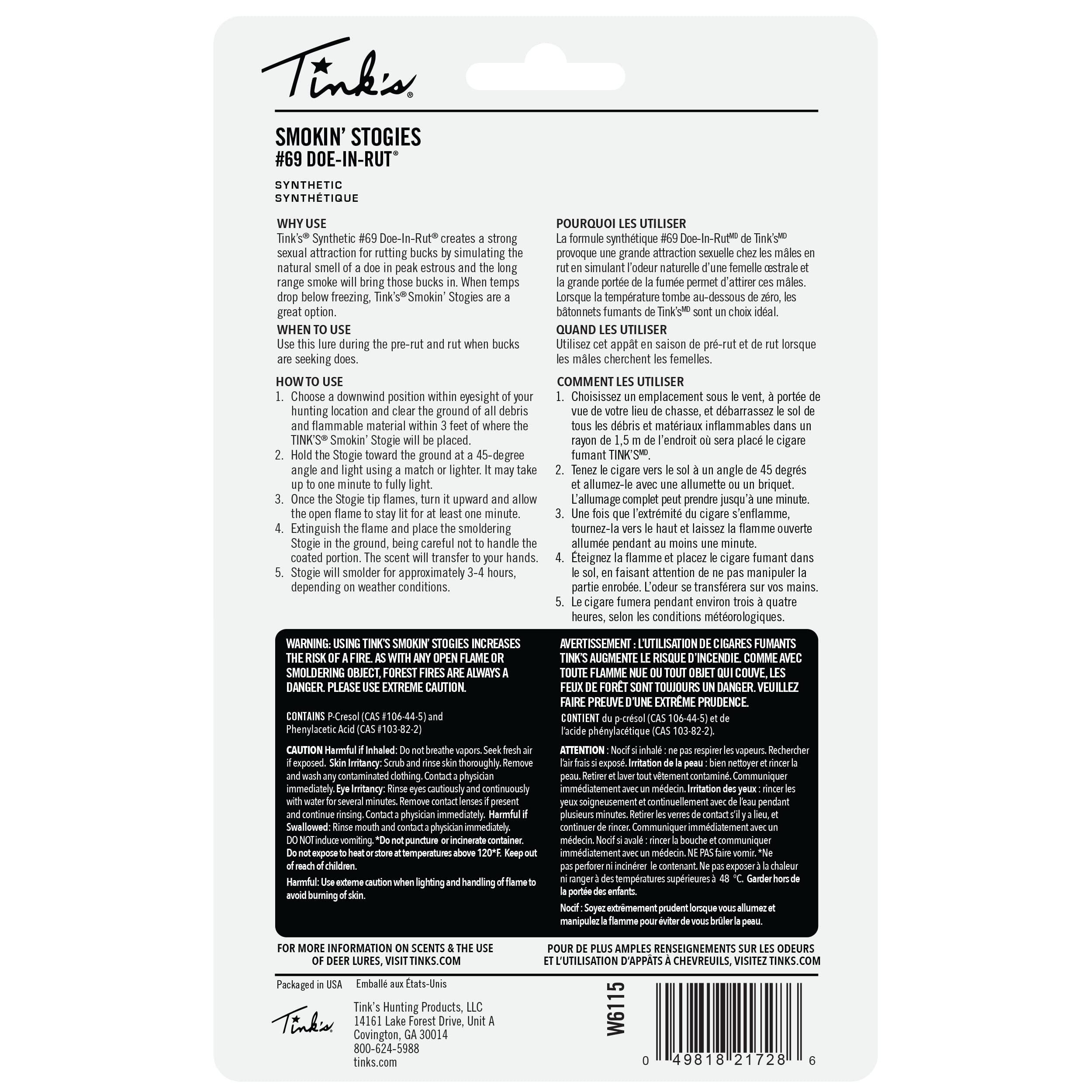 TINK'S TINK'S W6115: Stogie 2 Pack 6" Smokin Sticks Synthetic #69 Rut