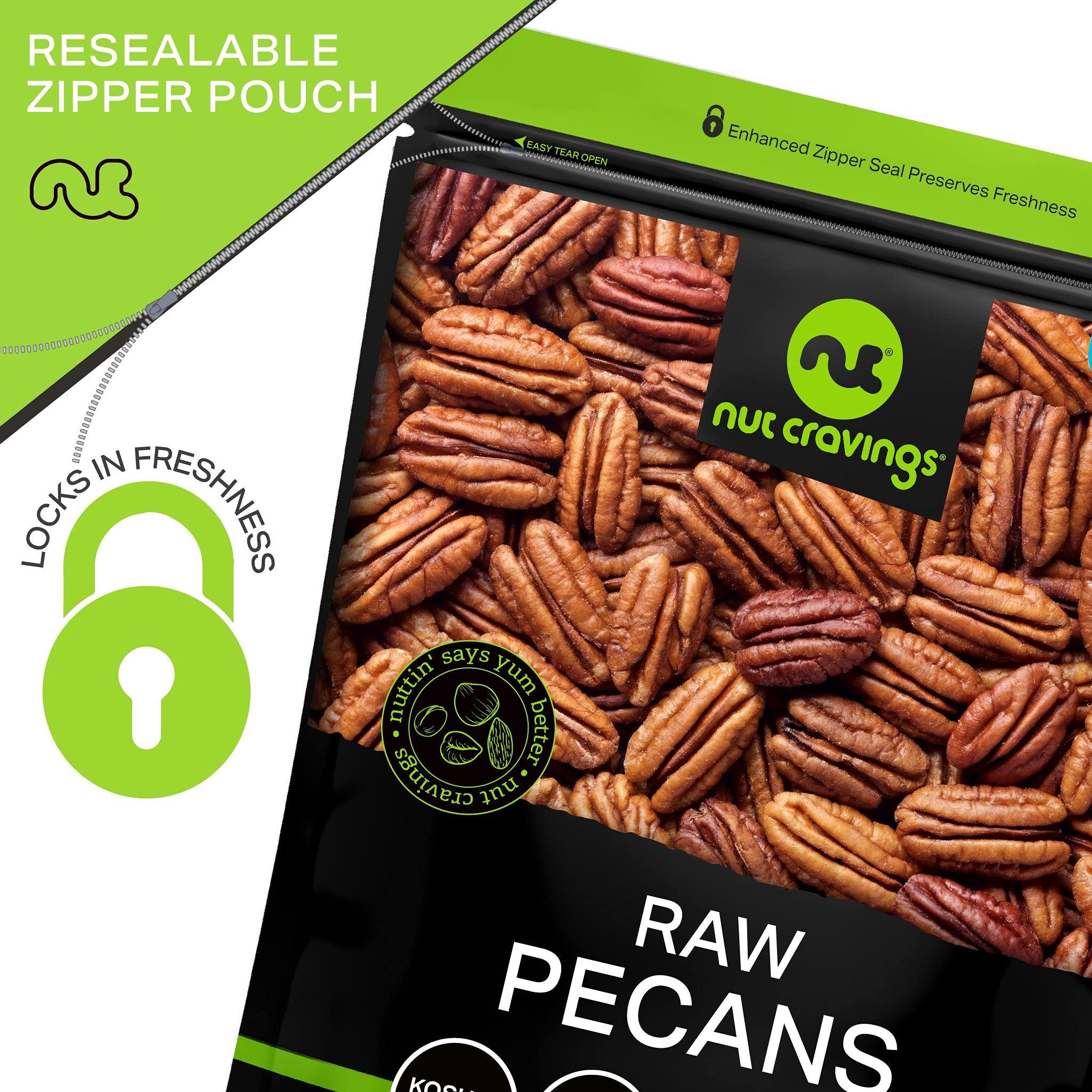 Nut Cravings NUT CRAVINGS - Raw Pecans Halves & Pieces, Unsalted, Shelled, (32oz - 2 LB) Bulk Nuts Packed Fresh in Resealable Bag - Kosher Healthy Snack, Natural Keto Vegan - Ideal for Trail Mixed Nuts
