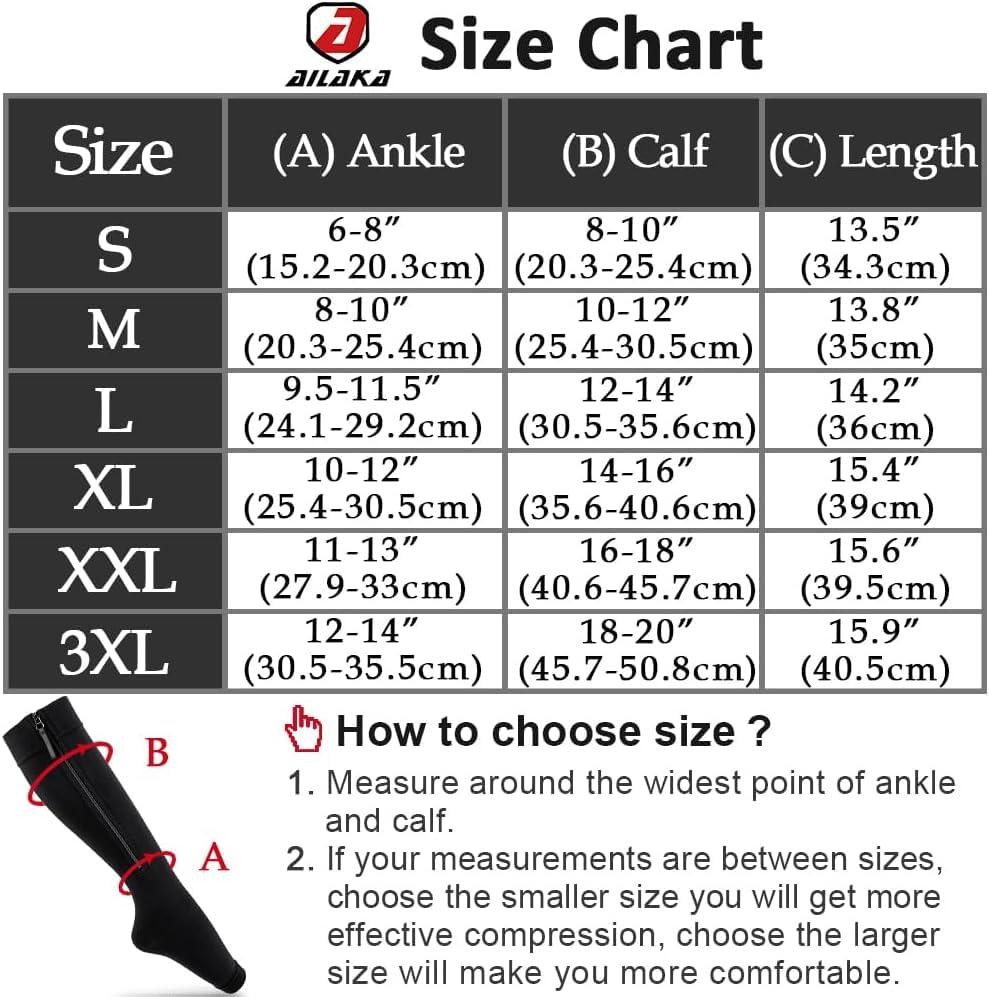 Ailaka Ailaka Medical Compression Socks with Zipper, Knee High 15-20 mmHg Compression Socks for Women Men, Open Toe Support Socks for Varicose Veins, Edema, Recovery, Pregnant, Nurse