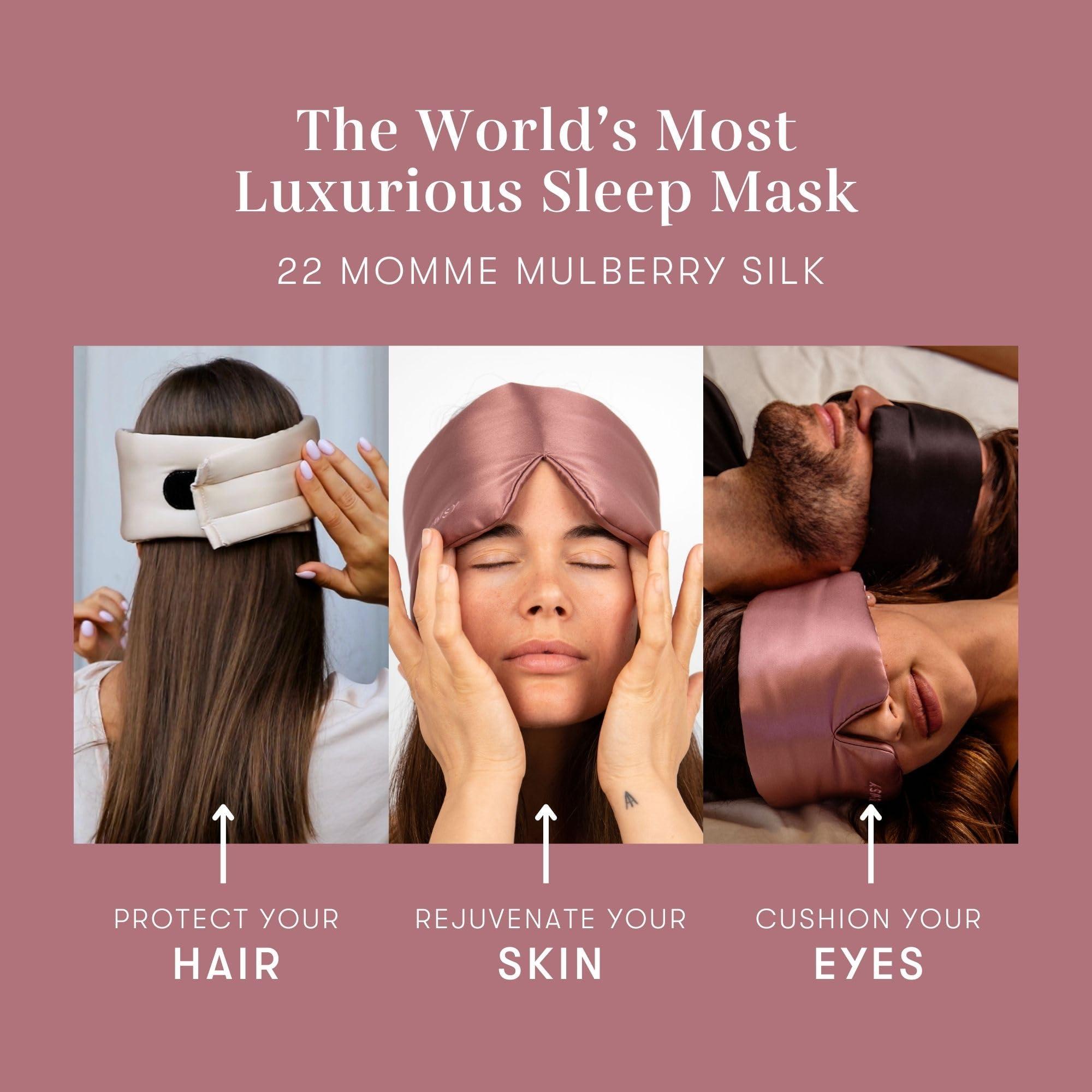 Drowsy DROWSY Silk Sleep Mask. Face-Hugging, Padded Silk Cocoon for Luxury Sleep in Total Darkness. (Damask Rose)