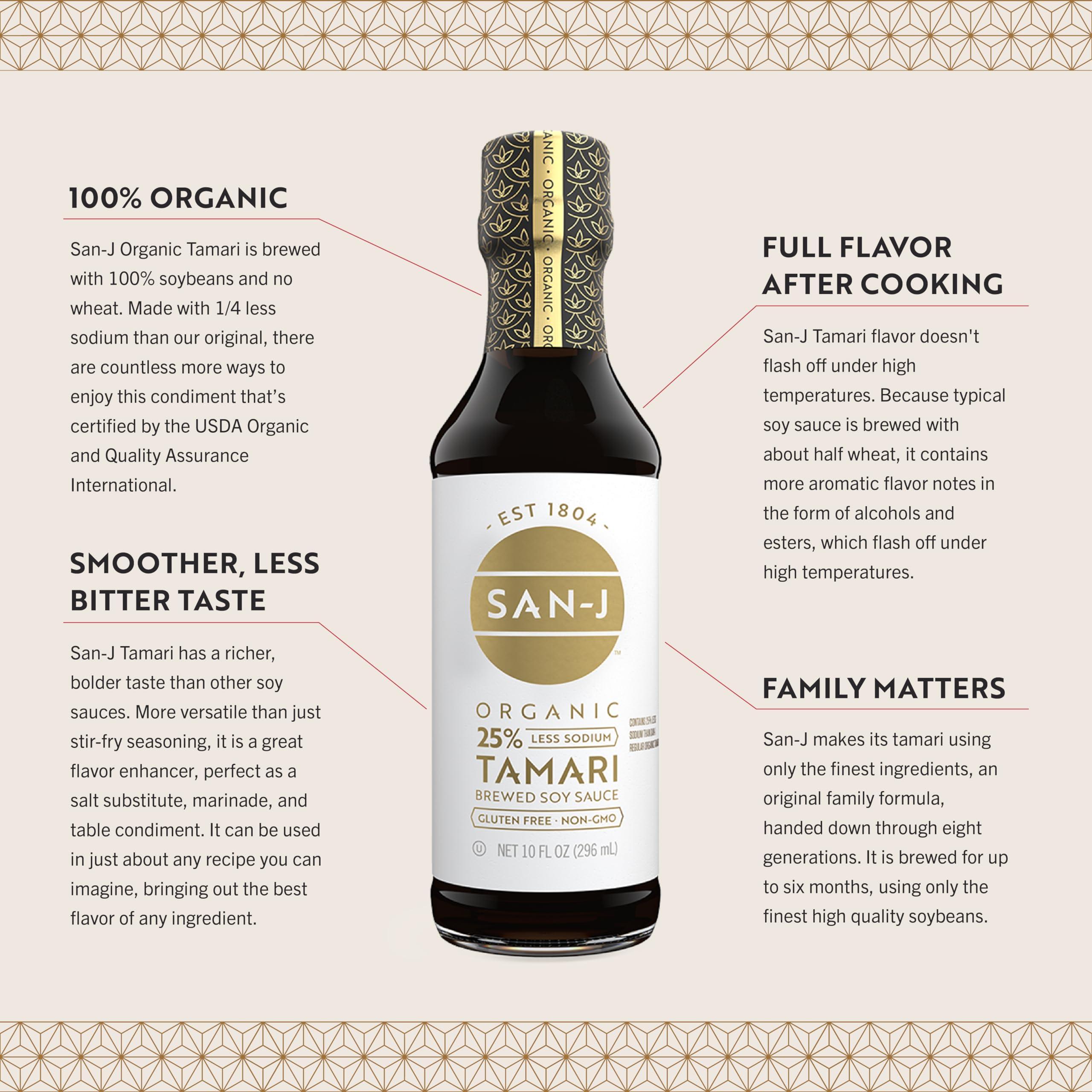 San-J San-J - Organic Gluten Free Tamari Soy Sauce with 25% Less Sodium - Specially Brewed - Made with 100% Whole Soy - 20 oz. Bottles - 2 Pack
