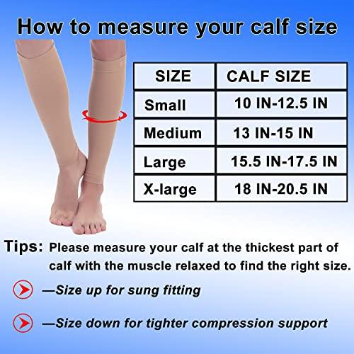BSERA BSERA Calf Compression Sleeve Women, 2 Pairs 15-20mmHg Calf Support Footless Compression Socks Stockings for Shin Splints, Varicose Veins, Recovery (Nude/Skin, Large)
