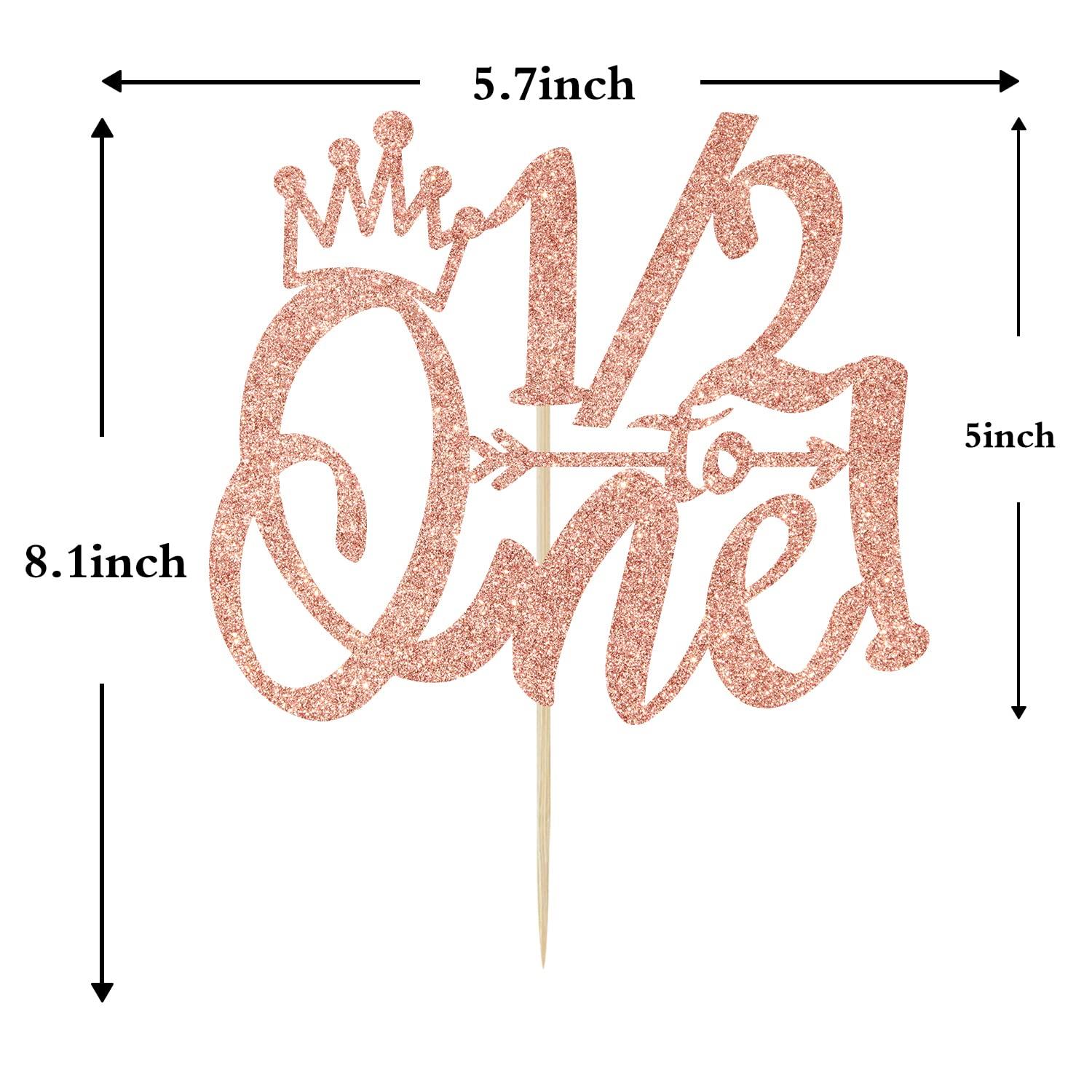 LOVELY BITON 1/2 Way to One Cake Topper, Half Way to One, 1/2 Birthday Cake Topper, Baby Boys Girls 6 Months Birthday Party Decorations Supplies Rose Gold Glitter