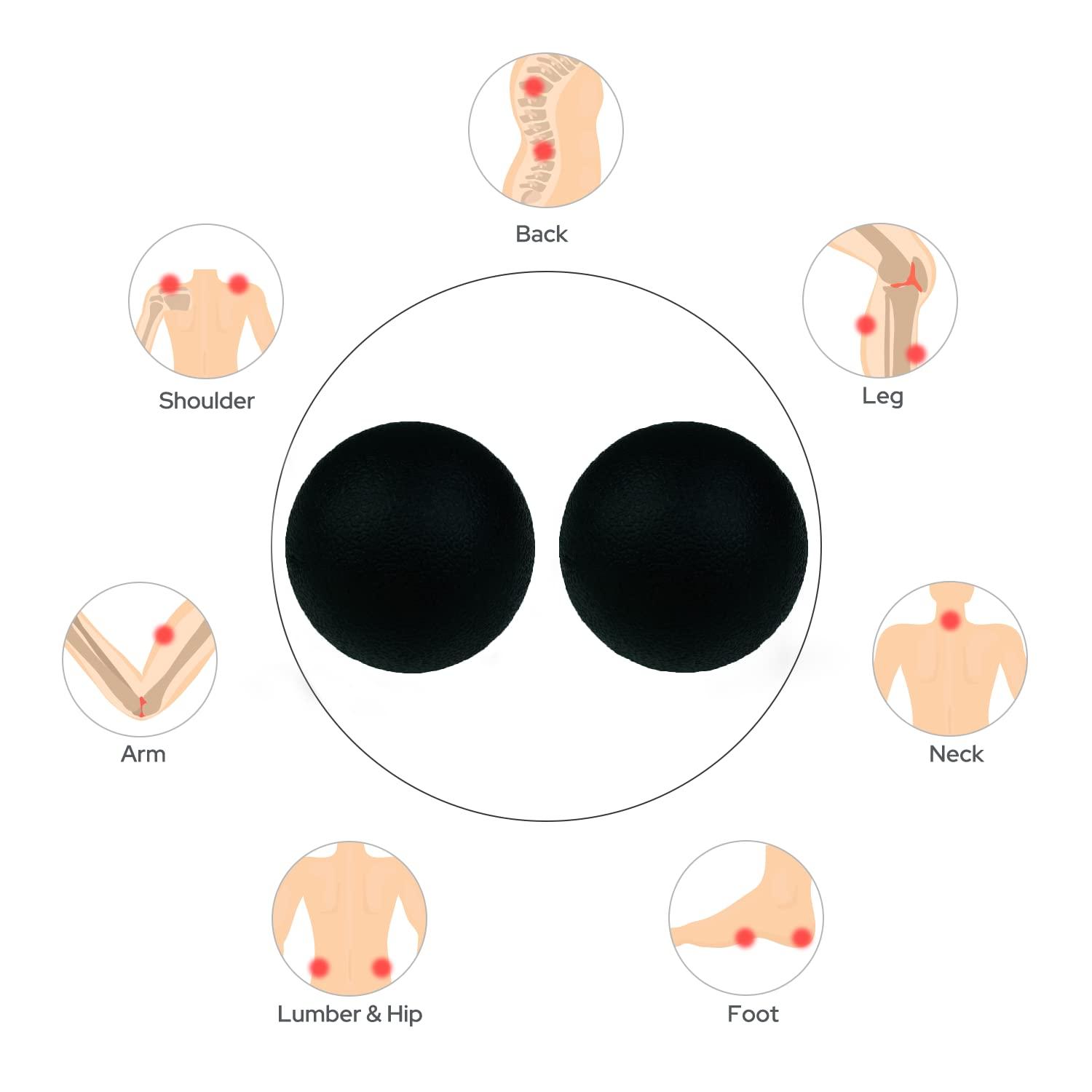 SIMPLECOOL Hard Lacrosse Ball Massage Ball Therapy. Firm Trigger Point Massager Tool for Deep Tissue Yoga Physiotherapy Myofascial Release Muscle Relax Plantar Fasciitis Pain Relief (2 Pack) (Black)