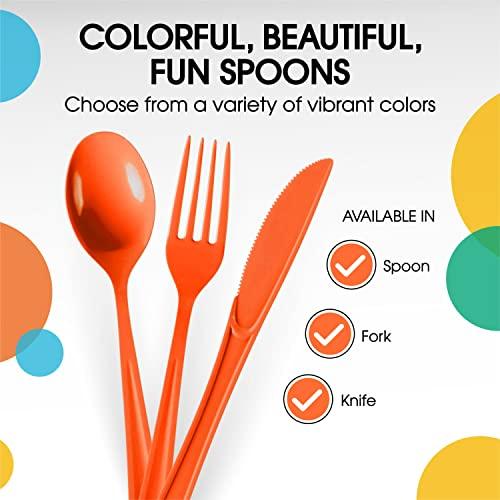 Exquisite Disposable Orange Plastic Spoons 50 Pcs - Heavy Duty Orange Plastic Disposable Cutlery - Orange Disposable Flatware, Orange Plastic Silverware, Plastic Spoons Orange Exquisite