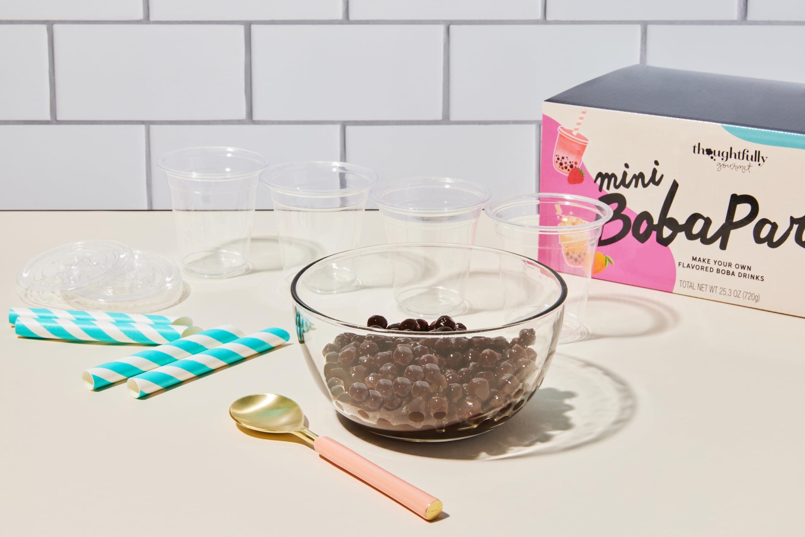 Thoughtfully Thoughtfully Gourmet, Mini Boba Pearl Party Set, Makes 16 Tasting Portions of Bubble Tea, Includes 2 Flavors, Cups, Lids, Straws, & Cup Stickers