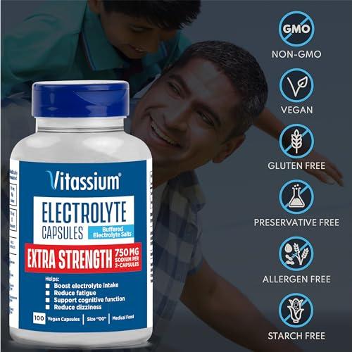 Vitassium Vitassium Extra Strength Electrolyte Capsules, 750mg of Sodium for The Management of POTS and High Sodium Diets, Unflavored, 100 Salt Pills (Size 00)