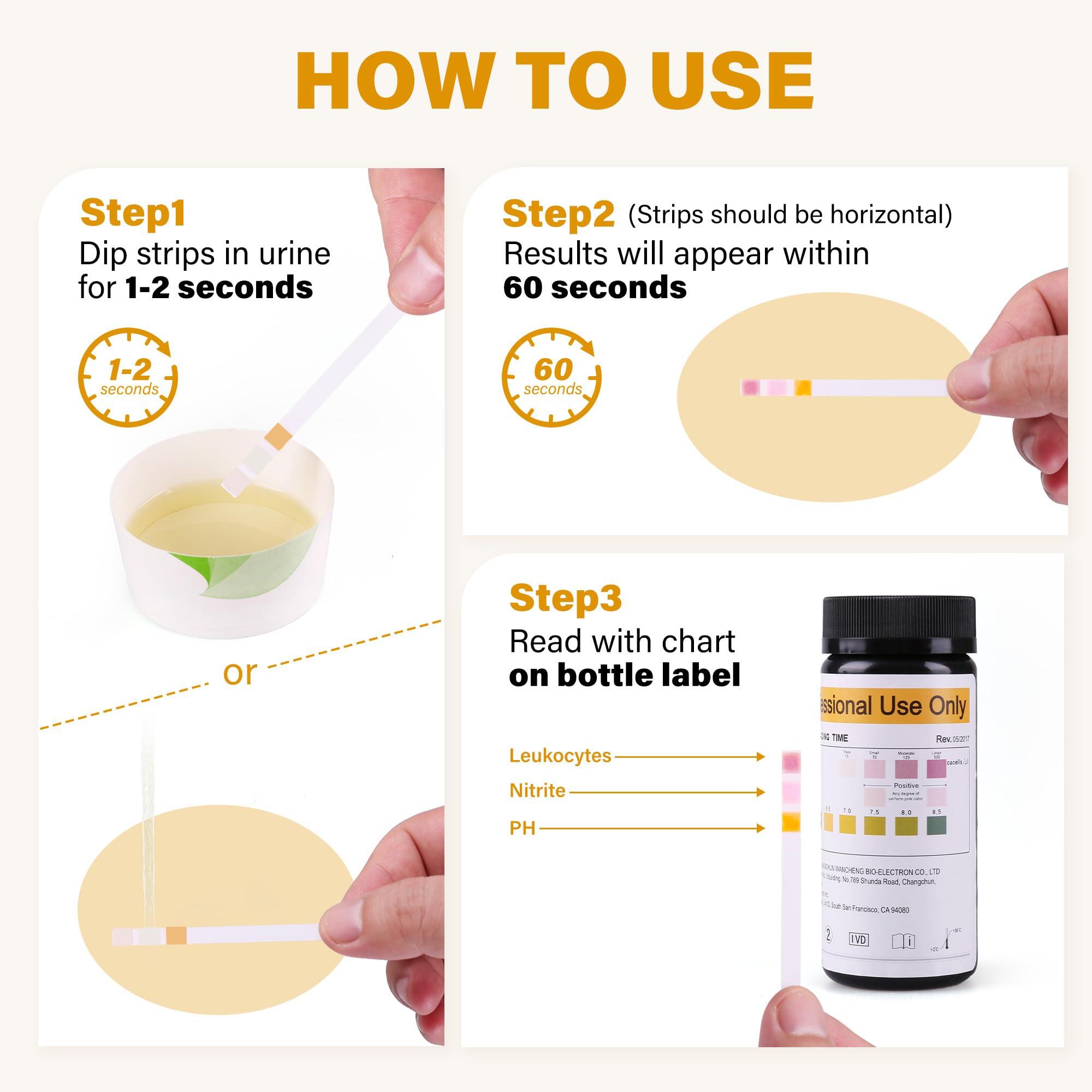 LotFancy Urine Test Strips, 50ct UTI Test Strips for Women, 3-in-1 Urinary Tract Infection Test Strips for Leukocytes, Nitrite and PH Test, Accurate Results in 1 Minute