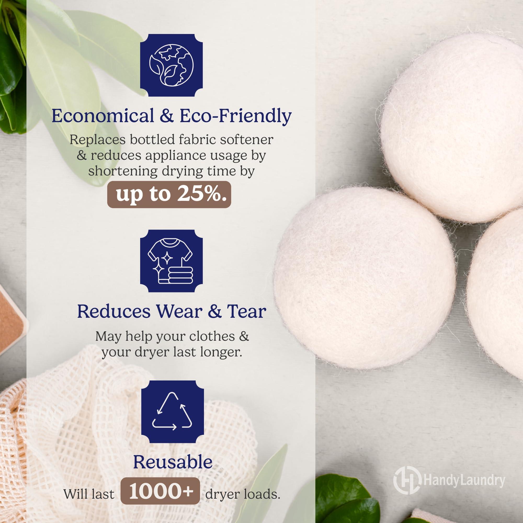 Handy Laundry Handy Laundry Wool Dryer Balls - Natural Fabric Softener, Reusable, Reduces Clothing Wrinkles and Saves Drying Time, Better Alternative to Plastic Balls and Liquid Softener (Pack of 12)