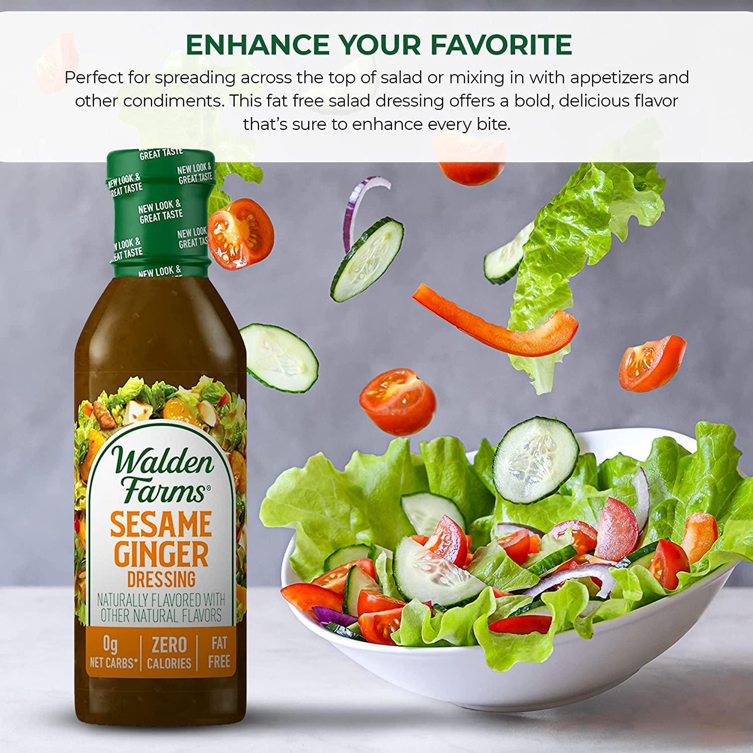 Walden Farms Walden Farms Sesame Ginger Dressing 12 oz Bottle - Fresh and Delicious, Sugar Free 0g Net Carbs Condiment, Kosher Certified, So Tasty on Salads, Vegetables, Coleslaw, Chicken, Shrimp Dipping Sauce and More