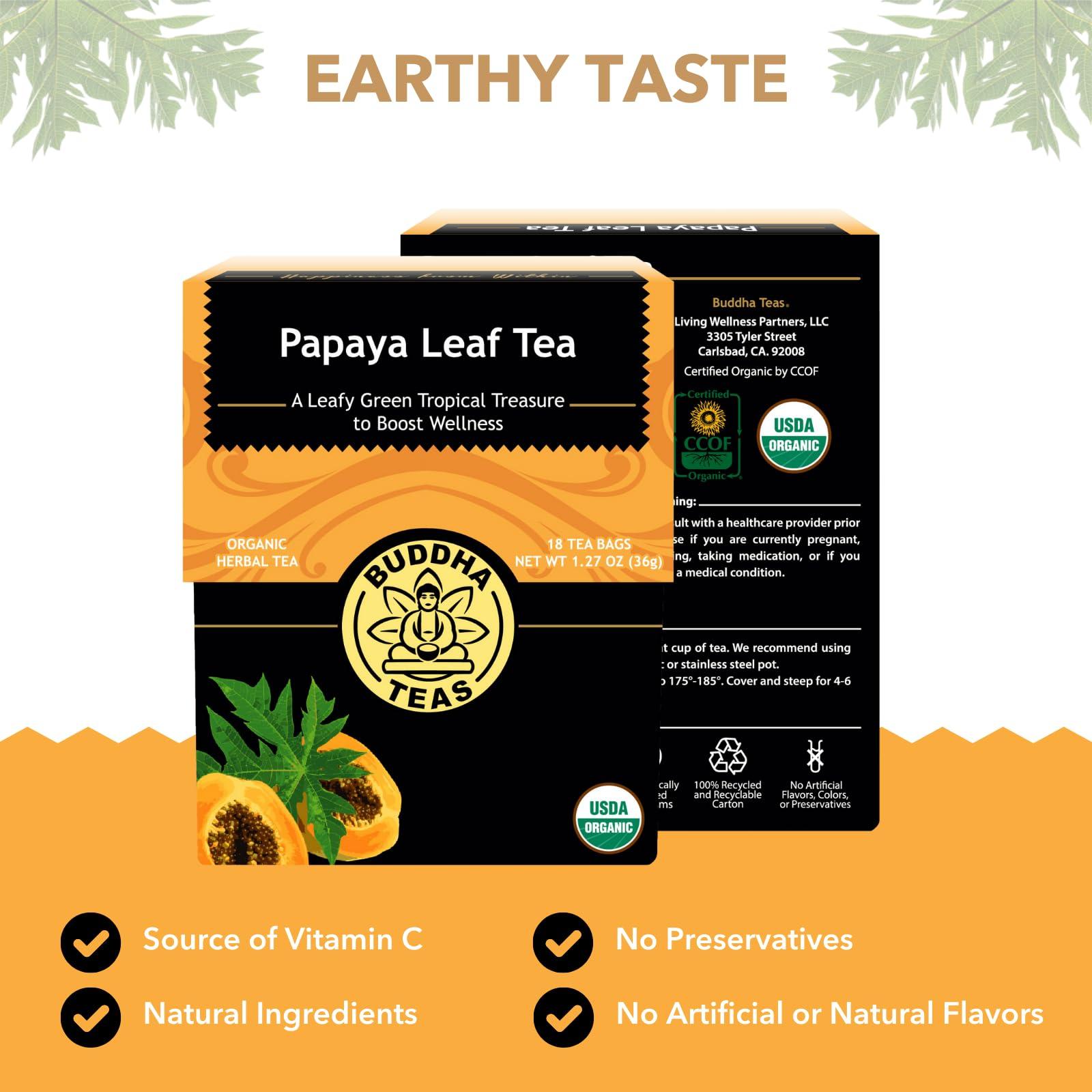 Buddha Teas Buddha Teas Organic Papaya Leaf Tea - OU Kosher, USDA Organic, CCOF Organic, 18 Bleach-Free Tea Bags