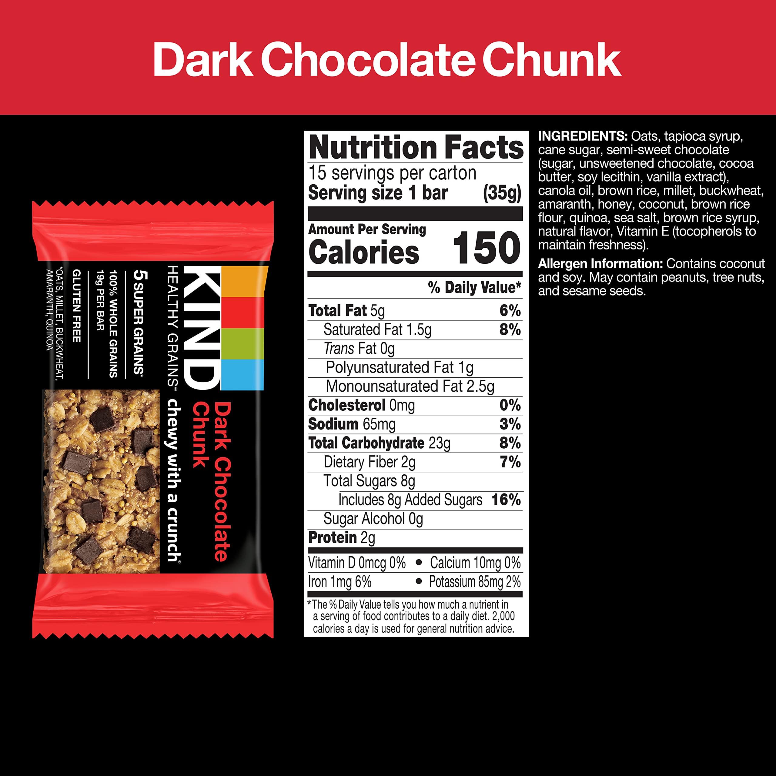 KIND KIND Healthy Grains Bars, Dark Chocolate Chunk, 1.2 Ounce,Gluten Free, 15 Count (Pack of 4)