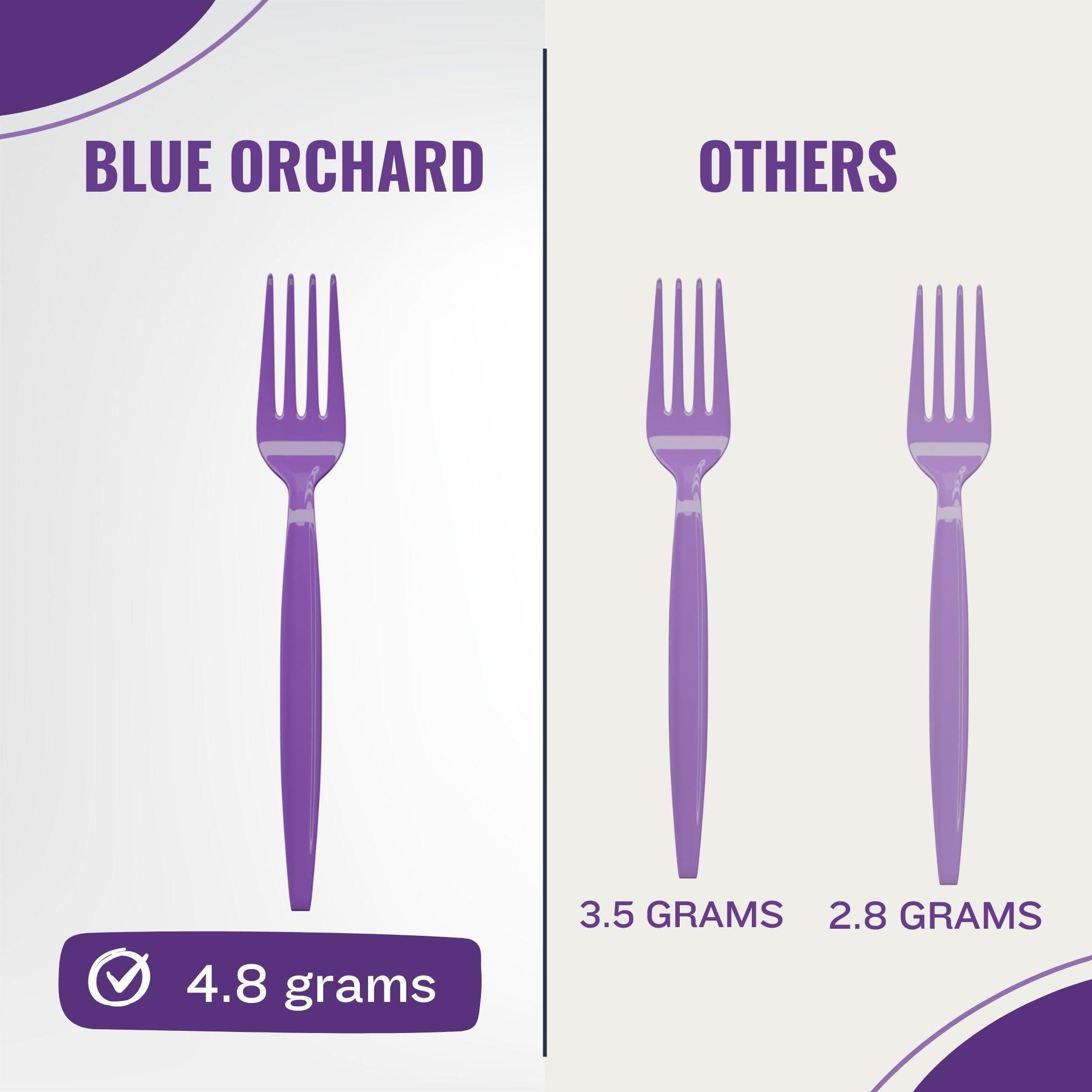 Blue Orchards Purple Plastic Forks (24 Pack) - Purple Forks for Parties, Lightweight Plasticware, Colored Plastic Forks, Plastic Utensils, Disposable Cutlery for Occasions, Party Plastic Forks, Blue Orchards