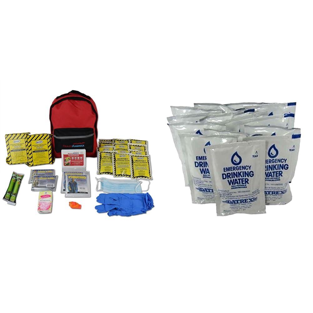 Ready America Ready America 70280 72 Hour Emergency Kit, 2-Person, 3-Day Backpack & Datrex Emergency Water Packet 4.227 oz - 3 Day/72 Hour Supply (18 Packs), White
