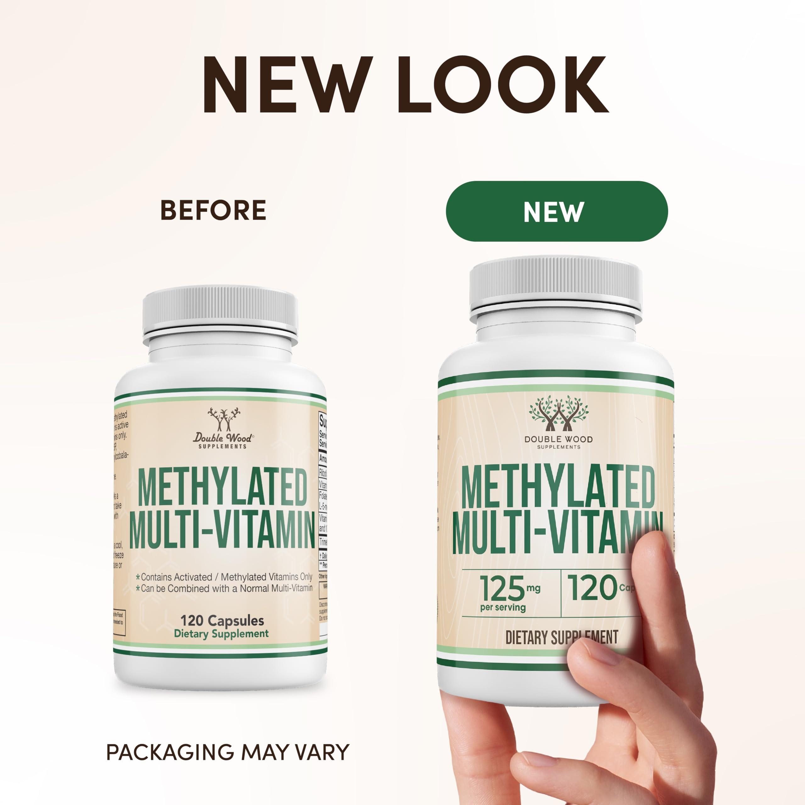 Double Wood Supplements Methylated Multivitamin (Methylated and Activated Vitamins Only - B Complex with Trimethylglycine (TMG) and Methylfolate)(Non-GMO, Gluten Free MTHFR Supplement) 120 Capsules by Double Wood