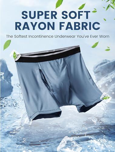 TIICHOO TIICHOO Mens Incontinence Underwear Boxer Briefs Washable Leak Proof Underwear for Men Soft Reusable 3 Pack(Dark Grey/Green/Blue, XX-Large)